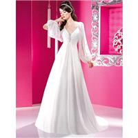 Charming A-line Long Sleeve Beading Ruching Sweep/Brush Train Chiffon Wedding Dresses - Dressesular.