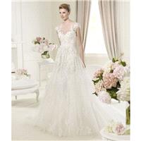 Honorable A-line Bateau Short Sleeve Beading Lace Hand Made Flowers Sweep/Brush Train Tulle Wedding
