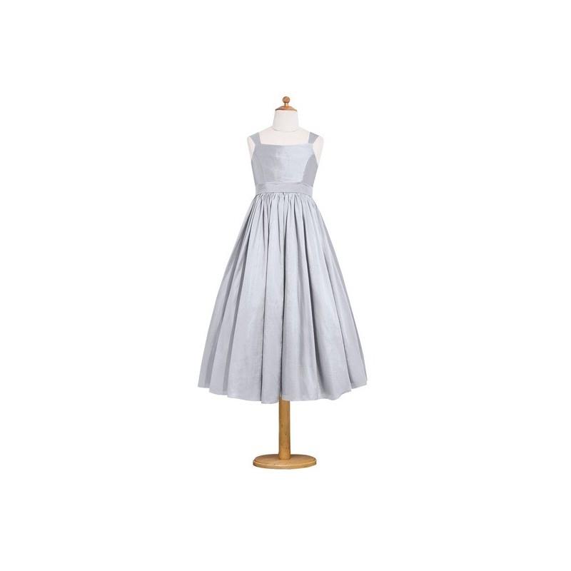 My Stuff, Silver Azazie Penny JBD - Bow/Tie Back Taffeta Tea Length Dress - The Various Bridesmaids