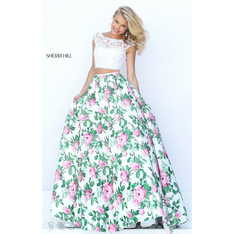 My Stuff, Ivory/Pink Print Sherri Hill 50492 - 2-piece Ball Gowns Cap Sleeves Dress - Customize Your