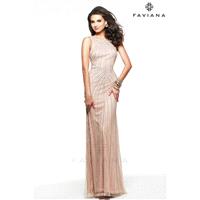 Faviana Glamour S7566 Blush,Navy,White/Silver Dress - The Unique Prom Store