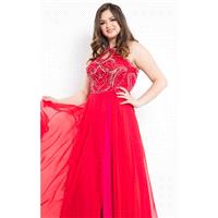 Red/Fuchsia Beaded Halter Chiffon Gown by Rachel Allan Curves - Color Your Classy Wardrobe