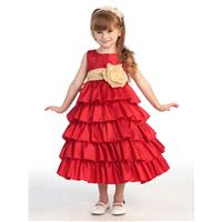 Blossom Red Sleeveless Taffeta Bodice Layered Skirt w/ Detachable Sash & Flower Style: BL203 - Charm