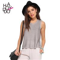 Leisure knit jacket in the streets before the round neck sleeveless short long-slit short sweater -