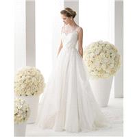 Simple A-line Straps Lace Hand Made Flowers Sweep/Brush Train Wedding Dresses - Dressesular.com