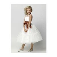 A-Line/Princess Scoop Neck Tea-Length Satin Tulle Flower Girl Dress With Sash - Beautiful Special Oc