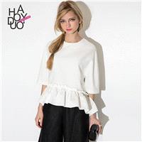 2017 spring new Vogue sweet asymmetrical scalloped edge pleated loose T-Shirt - Bonny YZOZO Boutique