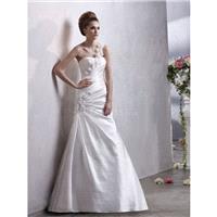One Shoulder A line Satin Sleeveless Floor Length Timeless Wedding Gown - Compelling Wedding Dresses