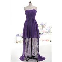Asymmetrical Sweetheart Natural High-Low Chiffon Grape Royale Sleeveless Lace Up-Corset Cocktail Dre