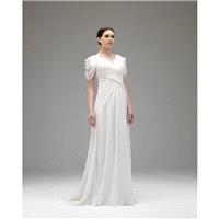 Simple A-line V-neck Short Sleeve Beading Ruching Floor-length Chiffon Wedding Dresses - Dressesular