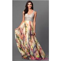 Print Skirt V-Neck Floor Length Dress by Dave and Johnny - Discount Evening Dresses |Shop Designers