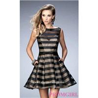 Sleeveless Striped Short Fit and Flare Semi Formal La Femme Dress - Discount Evening Dresses |Shop D