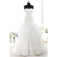 Dreamy A-Line Sweetheart Dropped Train Tulle Ivory Sleeveless Lace Up-Corset Wedding Dress with Plea