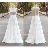 White/Ivory Lace Wedding Dress,Handmade Lace Wedding Gowns,Cap Sleeve Lace Chiffon Bridal Dress/Eleg