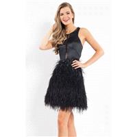 Black Feathered Matte Satin Dress by Rachel Allan LBD - Color Your Classy Wardrobe