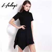 Summer sweet high collar a new slim short sleeve skirt skirts high waist dress in black dresses - Bo