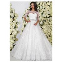 Marvelous Tulle Scoop Neckline Ball Gown Wedding Dresses With Lace Appliques - overpinks.com