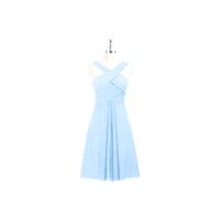 Sky_blue Azazie Amani - Back Zip Knee Length V Neck Chiffon Dress - Charming Bridesmaids Store