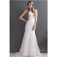 Modest Trumpet-Mermaid Spaghetti Strap Train Lace Lace Up-Corset Wedding Dress CWLT130F8 - Top Desig