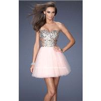 Apricot Sequined Tulle Dress by La Femme - Color Your Classy Wardrobe