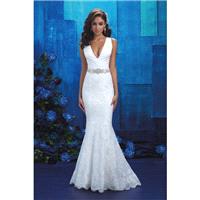 Style 9410 by Allure Bridals - Ivory Lace Floor V-Neck Fit and Flare Wedding Dresses - Bridesmaid Dr
