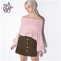 End of autumn and winter ladies ' knitted shirts slim sexy neck strapless fashion Lantern sleeve swe