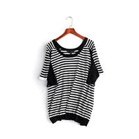 Vogue Solid Color Scoop Neck Stripped Black & White Summer Short Sleeves Knitted Sweater - Lafannie