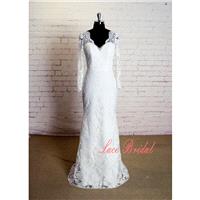 Long Sleeves Wedding Dress with V Back Sheath Style Bridal Gown with Elegant Lace Applique V Neck We