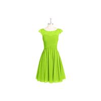 Lime_green Azazie Betty - Illusion Knee Length Chiffon And Lace Boatneck Dress - Charming Bridesmaid