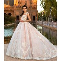 Crystal Design 2017 Evely Lace Hand-made Flowers Sweet Illusion Chapel Train Ball Gown Sleeveless Pi
