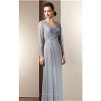 Pearl Grey Long Sleeved Evening Gown by Alyce Jean De Lys - Color Your Classy Wardrobe