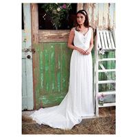 Alluring Chiffon V-neck Neckline Sheath Wedding Dresses with Beaded Embroidery - overpinks.com