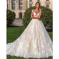 Crystal Design 2018 Steffani Cream Chapel Train Sweet Illusion Ball Gown Cap Sleeves Lace Covered Bu