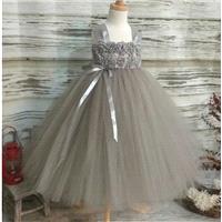 Free Shipping  to USA Custom Made Grey Tutu Dress-Dress for Flower Girls Available in Sizes Newborn