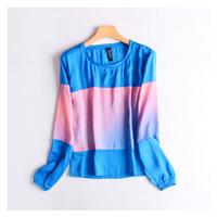 Oversized Contrast Color Slimming Long Sleeves Sunproof T-shirt Edgy Chiffon Top - Discount Fashion