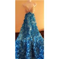 Gaysby Inspired Blue Rose Crystal Rhinestone Bejeweled Empire Waist Bridal Wedding Formal Ball Gown