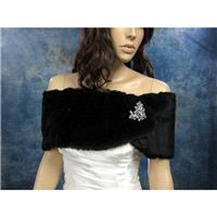 Black faux fur wrap bridal shrug stole shawl FW006-Black - Hand-made Beautiful Dresses|Unique Design