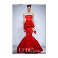 Dennis Basso for Kleinfeld - Spring 2014 - Red Strapless Silk Satin Mermaid Wedding Dress with Peplu