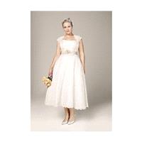 David's Bridal - Style 9T9948, strapless tea-length gown with cap-sleeve shrug - Stunning Cheap Wedd