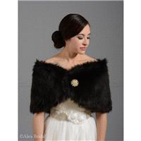 Black faux fur bridal wrap shrug stole shawl cape FW005-Black regular / plus size - Hand-made Beauti