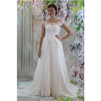 Boat neckline  V-back bridal gown, lace applique a-line wedding dress - Hand-made Beautiful Dresses|
