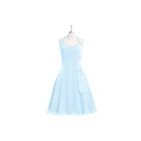 Sky_blue Azazie Haley - Back Zip Chiffon Knee Length Halter Dress - Simple Bridesmaid Dresses & Easy