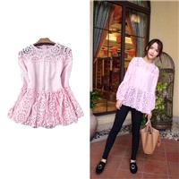 Sweet Split Front Long Sleeves Lace Summer Girlish T-shirt Top - Discount Fashion in beenono