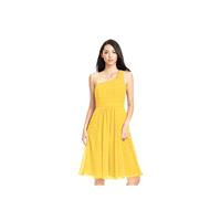 Marigold Azazie Camellia - Strap Detail Chiffon One Shoulder Knee Length Dress - Simple Bridesmaid D