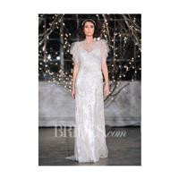 Jenny Packham - Fall 2014 - Rita Beaded Organza Sheath Wedding Dress with a High Illusion Neckline a