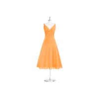 Tangerine Azazie Jayla - Chiffon V Back Tea Length V Neck Dress - Simple Bridesmaid Dresses & Easy W
