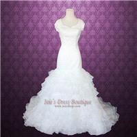 Modest short sleeves Fit and flare Organza Ruffles Wedding Dress - Hand-made Beautiful Dresses|Uniqu