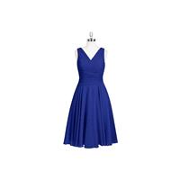 Royal_blue Azazie Jenna - Knee Length V Neck Chiffon Back Zip Dress - Charming Bridesmaids Store