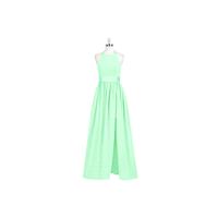 Mint_green Azazie Aurora - Chiffon And Charmeuse Halter Bow/Tie Back Floor Length Dress - Charming B
