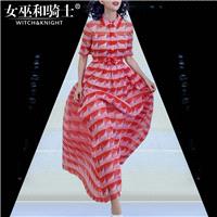 2017 summer new fashion doll collar sleeve bow-tie printed long dress - Bonny YZOZO Boutique Store